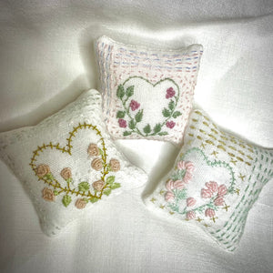 Heart Pin Embroidered Cushion Trio
