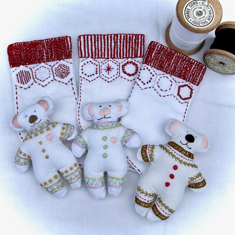 Mini Hexie Embroidered Stockings and Teddy Bears Kit